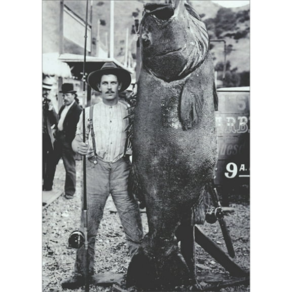 Avanti Press Man Posing with Giant Black Sea Bass Vintage Photograph Funny / Humorous America Collection Birthday Card for Man / Him