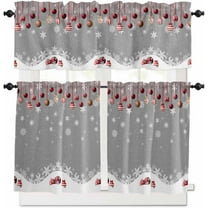 Christmas Kitchen Curtains and Valances Set, Rod Pocket Curtains Tier Farmhouse Window Curtains 24 Inch Length, Winter Snowflake Xmas Red Ball Stripes Grey 3 Piece Kitchen Curtains Set