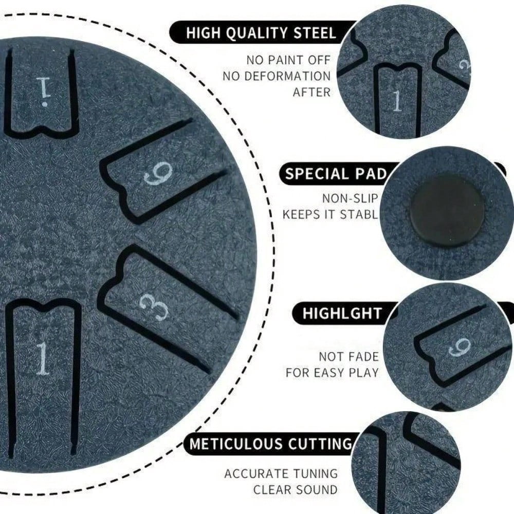 3-inch 6-tone Portable Steel Tongue Drum, 1 Count Compact Stress-relieving Meditative Instrument with Drumsticks & Music Notes, Musical Instrument for Adults