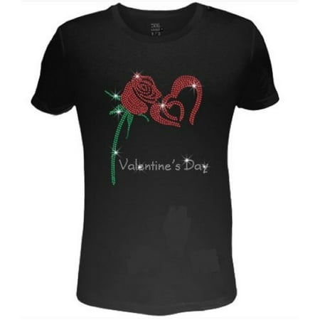 Bling Valentines Day Rhinestone Womens T Shirt Shining Rose VAL-205-SC - (Best Deal Roses Valentines Day)