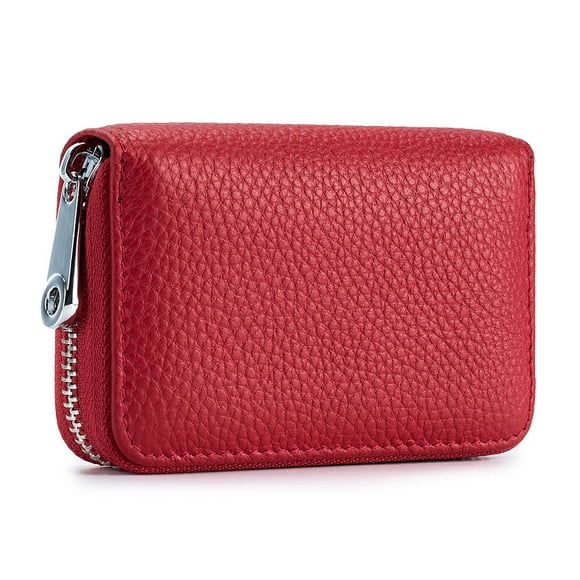 EASTIN Credit Card Holder RFID Blocking 12 Card Slots Leather Mini Credit Card Wallet Purse with Zipper-Blue