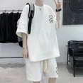 thumbnail image 3 of Conjunto de moda coreana para hombre, con estampado de gofres, camiseta de manga corta y pantalones cortos, conjunto deportivo de 2 piezas, chándal de moda de verano, 3 of 5