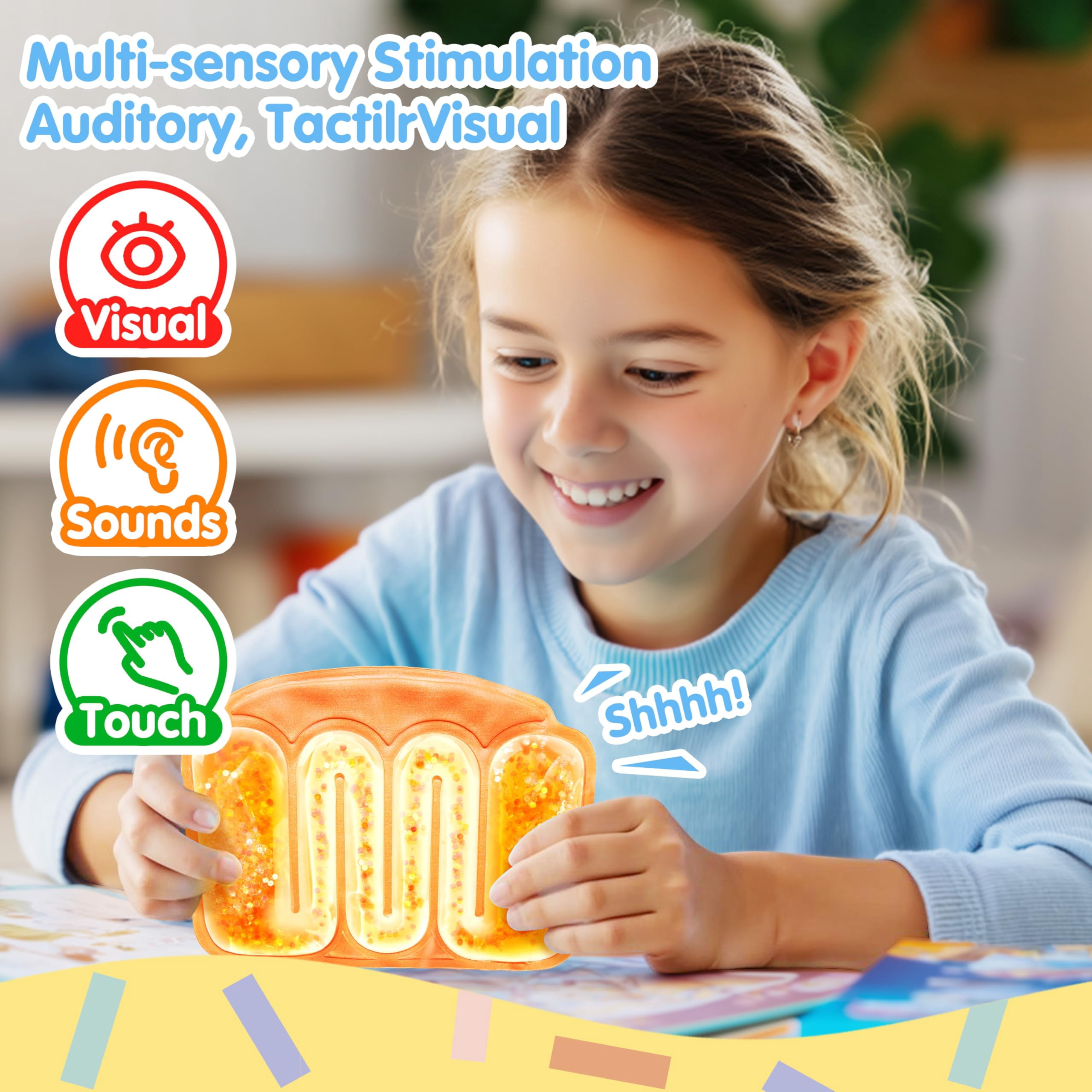 (2 pack) Joyfy 4 Pcs Sensory Toys for Kids Squishy Fidget Toys Stress Relief Sensory Products for Calm Down, Squeeze Fidget Tube for Classroom, Filled Goo & Glitter
