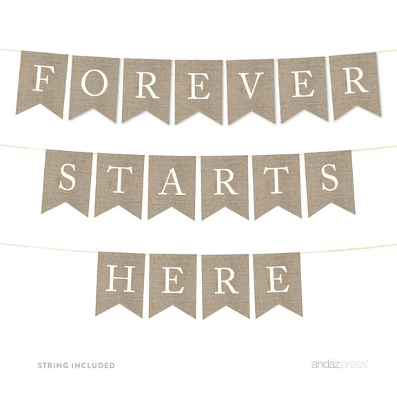 Forever Starts Here Burlap Wedding Pennant Party Banner