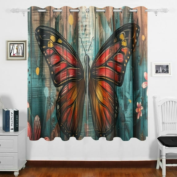 Butterfly on Wall Curtains Black Out 63 Inch Length Curtains for Sliding Glass Doors Bedroom Living Room 2 Panels Set