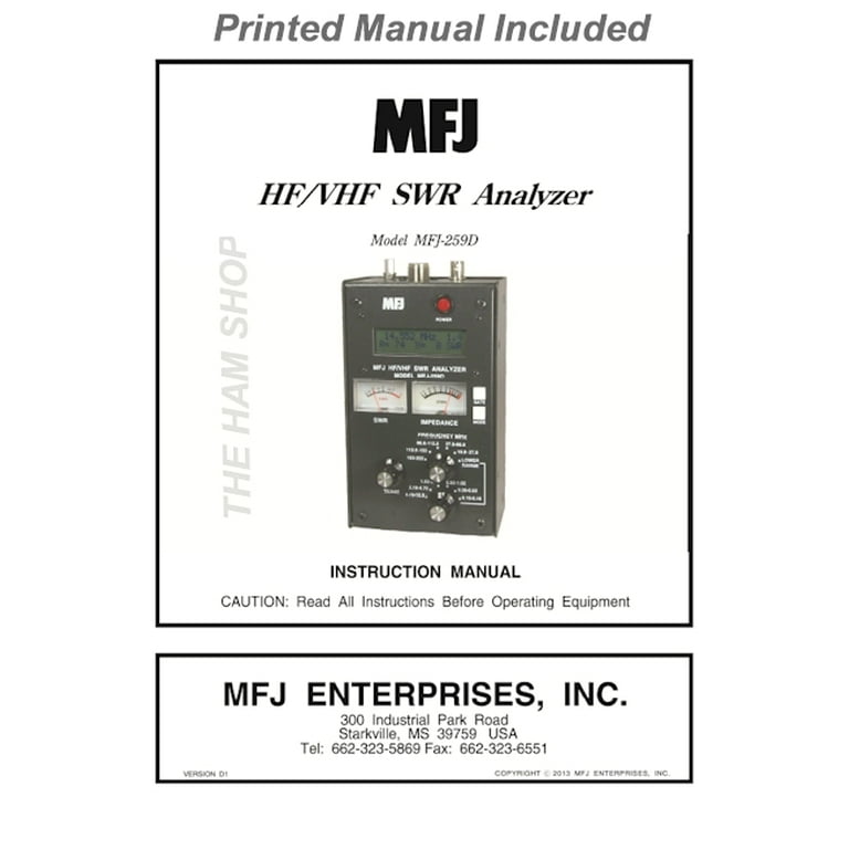 MFJ-259D SWR ANALYZER, HF/VHF -- New Version Of The MFJ-259C - Now Covers 100-160 KHz - 280-520KHz - 530KHz-230MHz