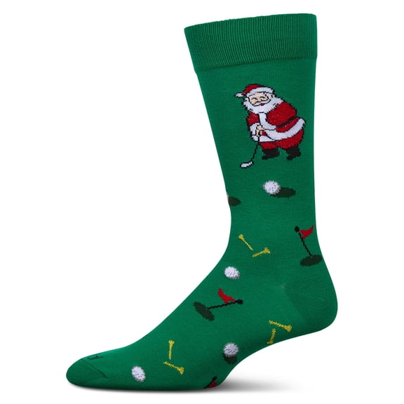 MeMoi Men's Golfer Santa Holiday Crew Socks - Mens - Male, 10-13, Green