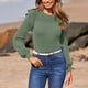 thumbnail image 5 of Suéteres de cuello alto para mujer, otoño e invierno, 2024, elegantes, informales, con mangas abullonadas y volantes, blusa elegante con cuello redondo, suéter ajustado de canalé, 5 of 5