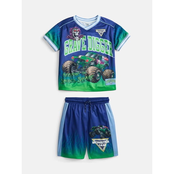 Monster Jam Boys Graphic Soccer Jersey and Matching Shorts Set, 2-Piece, Sizes 4-16