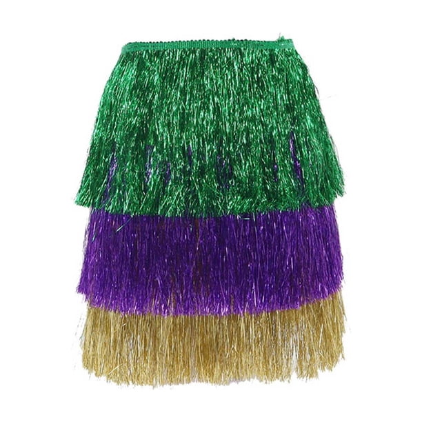 Falda de hierba de color carnaval para mujer, vestido de fiesta con flecos, accesorios decorativos, protector facial de poliéster para mujer