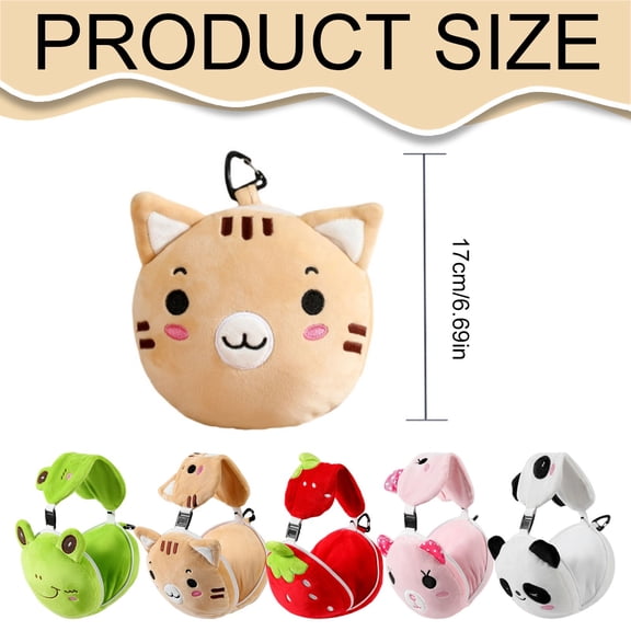 2-in-1 Travel Pillow with Eye Mask Set, Soft Plush Folding Neck Pillow, Cute Animal Design Lightweight Portable Nap Pillow for Airplane Car and Rest