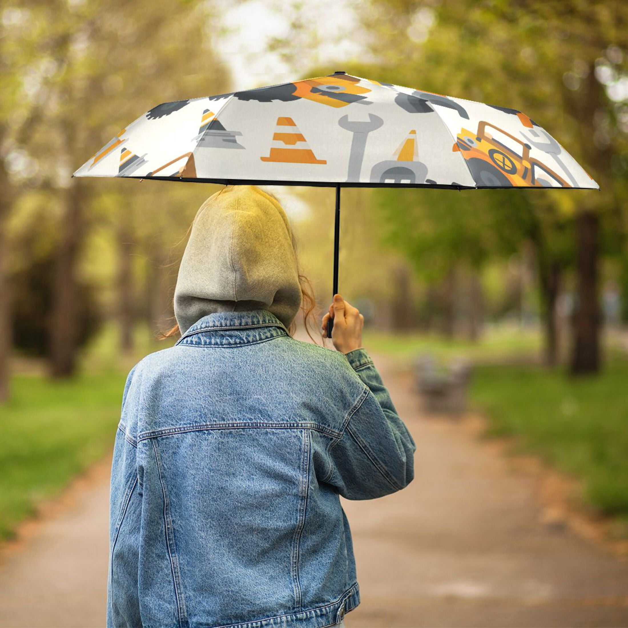 ALAZA Cartoon Vehicles Trucks UPF 50+ Compact Folding Umbrella for Rain Travel Umbrella Packable
