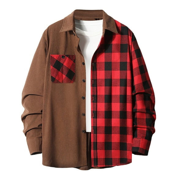 Kaemgyyd Mens Shirt Jacket Winter Warm Button down Plaid Coat Fashion Patchwork Long Sleeve Outwear with Pockets