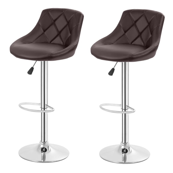 Brown Bar Stools Set Of 2 Swivel Height Adjustable Bar Chairs With Back PU Leather Kitchen Counter Stools Dining Chairs