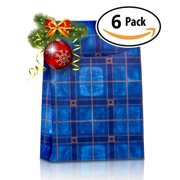 Boîtes à Cadeaux Décoratives avec Couvercle, Ensemble de 6, Meilleure Qualité de Designer pour Anniversaire, Mariage, Vacances, par Giovanni Grazielli, Dorure à Carreaux Bleue, (12 x 2.75 x 8.5 Po)