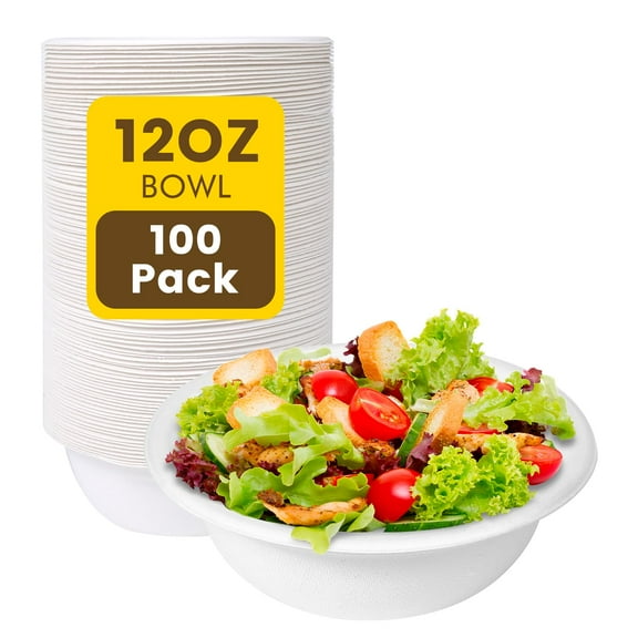 AQSXO 100 Pack 12 OZ Paper AFN1Bowls, Eco-friendly Bowls, Sturdy Disposable Cornstarch Bowls, Perfect for Hot and Cold Meals, Soup, Salad, and Snacks., AQ-2310240904