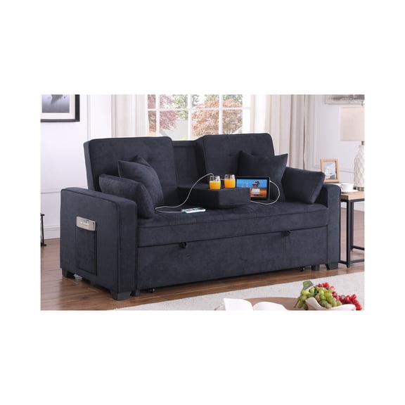 Cody II 69.5"W Drk Gray Sleeper Loveseat Drpdwn.Console CupHld USB Pkt Coil Seat