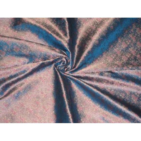 Peacock Blue colour floral Silk Brocade Fabric