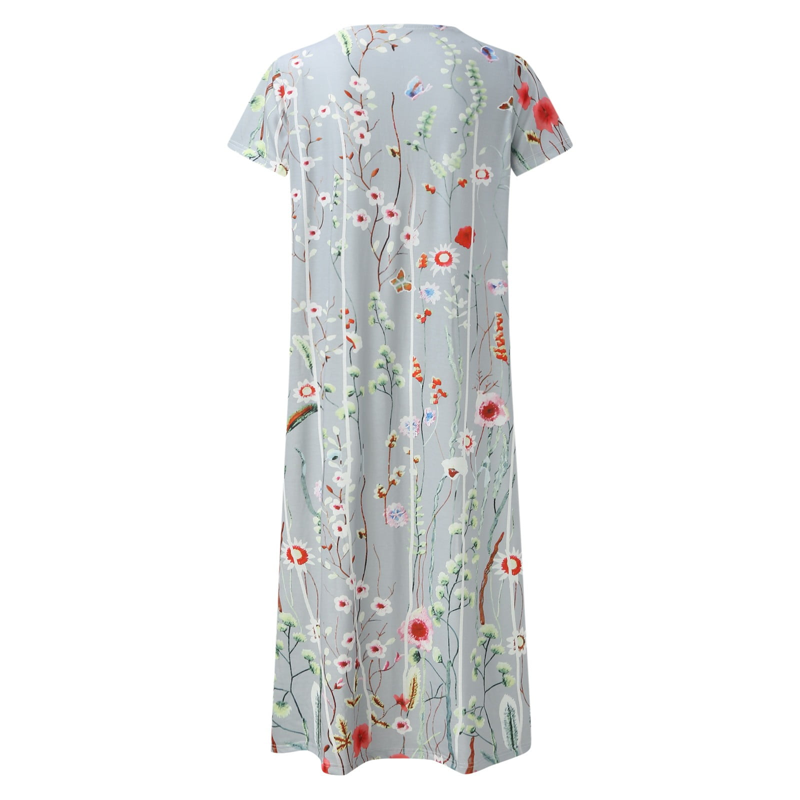 Jamsmile Womens Dress Summer Short Sleeve Long Casual Flowers Print Button Round Neck Dresses Loose Beach Boho Holiday Sundress