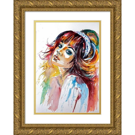 Kovacs, Anna Brigite 14x18 Gold Ornate Wood Framed with Double Matting Museum Art Print Titled - Lady Girl II