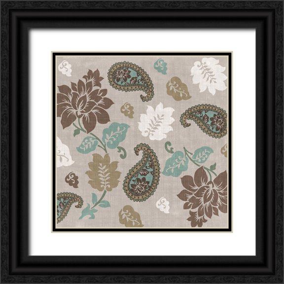 Sasha 12x12 Black Ornate Wood Framed with Double Matting Museum Art Print Titled - Paisley Floral I