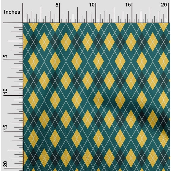 oneOone Polyester Lycra Dark Teal Green Fabric Argyle Check Sewing Material Print Fabric By The Yard 56 Inches Wide