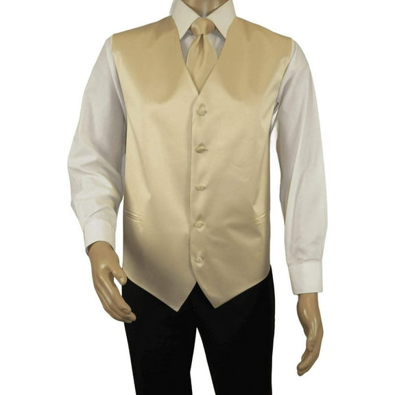 Men's Q Brand Formal Tuxedo Vest Tie and Hankie Satin #10 Beige 4X