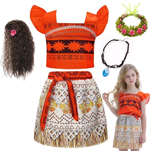 2024 Disney Girls Vaiana Fantasy Niños Verano Volador Manga Carnaval Disfraz Niños Princesa Fiesta Elegante Vestido Moana Ropa