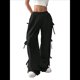 thumbnail image 2 of Pantalones Deportivos Holgados para Mujer, con Cintura Elástica, Informales, de Pierna y Bolsillos, Estilo Y2K Negro L, 2 of 10