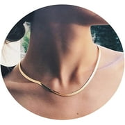 14K Gold/Silver Plated Snake Chain Necklace Herringbone Necklace Gold Choker Necklaces for Women 1.5/3/5MM(W) 14"/16"(L)