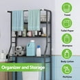thumbnail image 3 of HioHa Over the Toilet Storage, Bathroom Organizers and Storage Shelf with Hanging Rod Paper Holder and 3 Hooks, Freestanding Toilet Rack Space Saver, Black, 3 of 7