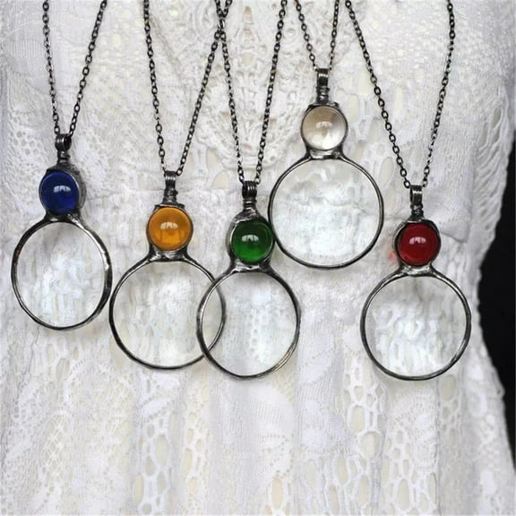 Magnifying Glass Necklace Mother's Day Gift,Optical Magnifier Lens with Vintage Crystal Bead Pendant for Elders to Enlarge Books Newspapers by