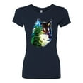 thumbnail image 2 of Earth Wolf Trees Mountains Nature Animal Lover Womens Slim Fit Junior Tee, Navy, Large, 2 of 3