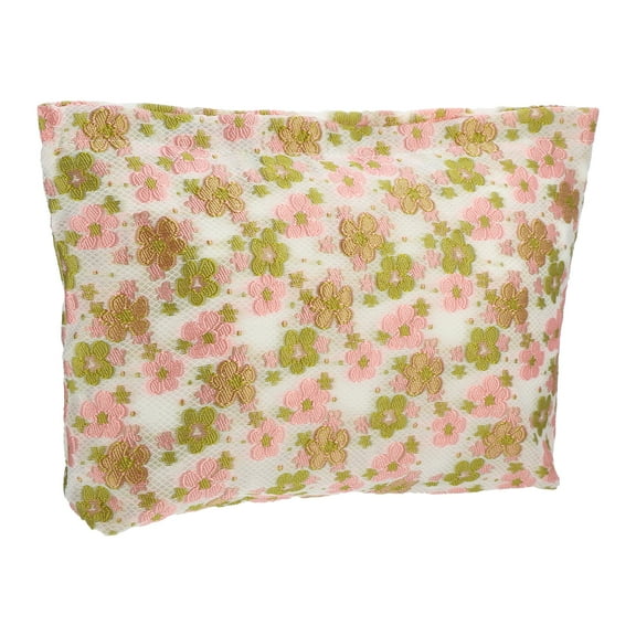 Unique Bargains Flower Pattern Cosmetic Bag Zipper Floral Makeup Bag Women's Canvas Makeup Bag Pink Green White