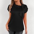 thumbnail image 5 of FRSASU Womens Bat Sleeve Tunic Tops Solid Color Round Neck Bowknot Loose Fit Short Sleeve Summer Shirts Black, 5 of 6