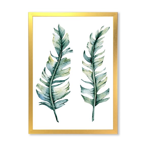 Designart 'Duo of Tropical Leaves On White' Farmhouse Framed Art Print