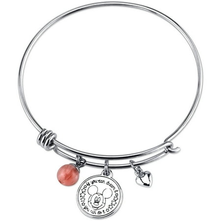 Disney Mickey Mouse Women's Stainless Steel If You Can Dream It You Can Do It with Cherry Quartz Bangle Bracelet