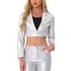 thumbnail image 1 of BLAZER CORTO DE CUERO SINTÉTICO INSPIRE CHIC PARA MUJERES, CON SOLAPA EN V, CIERRE DE UN SOLO BOTÓN, CHAQUETA DE MOTO PU L PLATA, 1 of 6