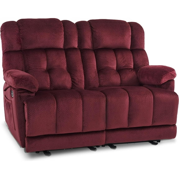 MCombo Power Loveseat Recliner, Electric Reclining Loveseat Sofa with Heat and Massage, USB Charge Port for Living Room Burgundy Fabric 6237