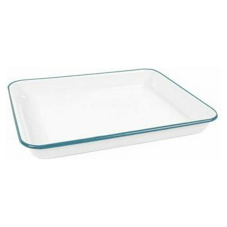 Crow Canyon Enamelware Small Rectangular Tray, Vintage Collection White & Blue