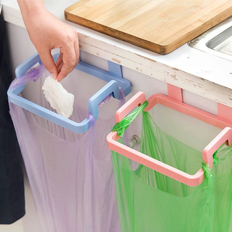 Pantry mDesign Over the Cabinet Metal Wire Small Garbage Container Garage Trash Bag Holder Rack for Recycled Reusable Disposable Plastic Shopping Grocery Bags for Kitchen Satin Bathroom