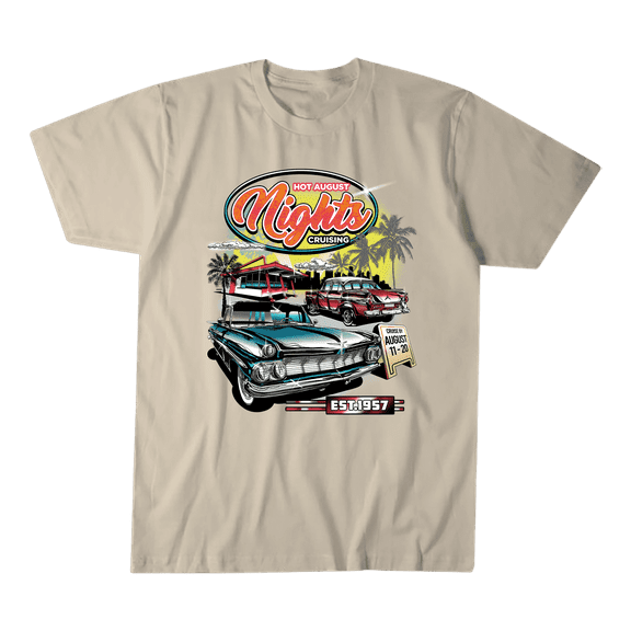 Cars Retro Graphic T-shirt August Nights Cruising, Cotton, Size S-2XL