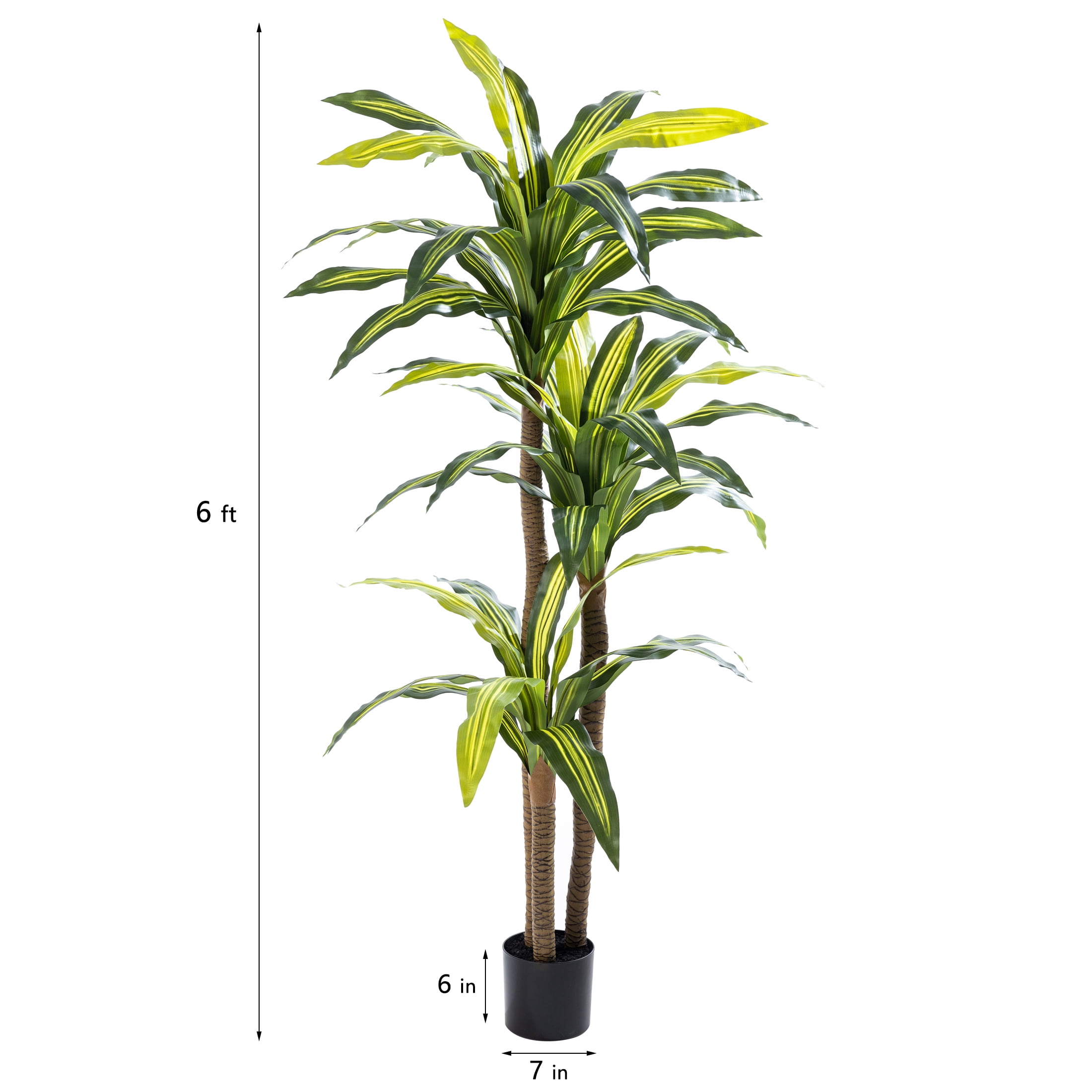 HiPlants 6ft Artificial Dracaena Plants in Black Plastic Pot, Faux Trees Indoor Outdoor Decor, Fake Plants for Home Decor Office Porch Patio Perfect Housewarming Gift
