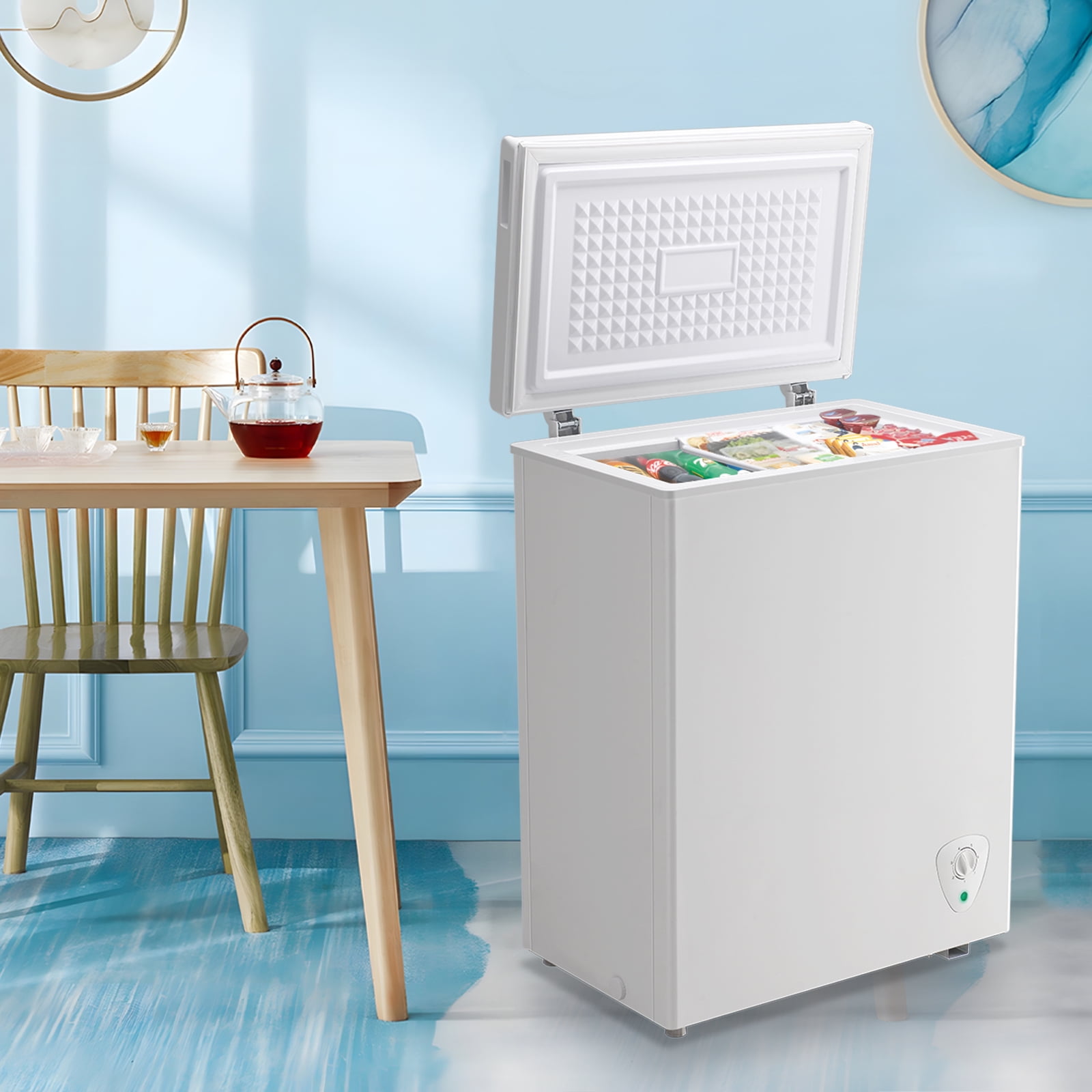 TACOOL Mini Chest Freezer 4.35Cu.ft with Two Removable Baskets Small Freezer with 7 Control Thermostat Control from -11.2℉to 50℉WHITE