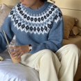 thumbnail image 5 of Female Fair- Sweater Casual Vintage Crew Neck Knitted Sweater Cute Graphic Fall Fashion Pullover Jumper Tops Blue L, 5 of 10