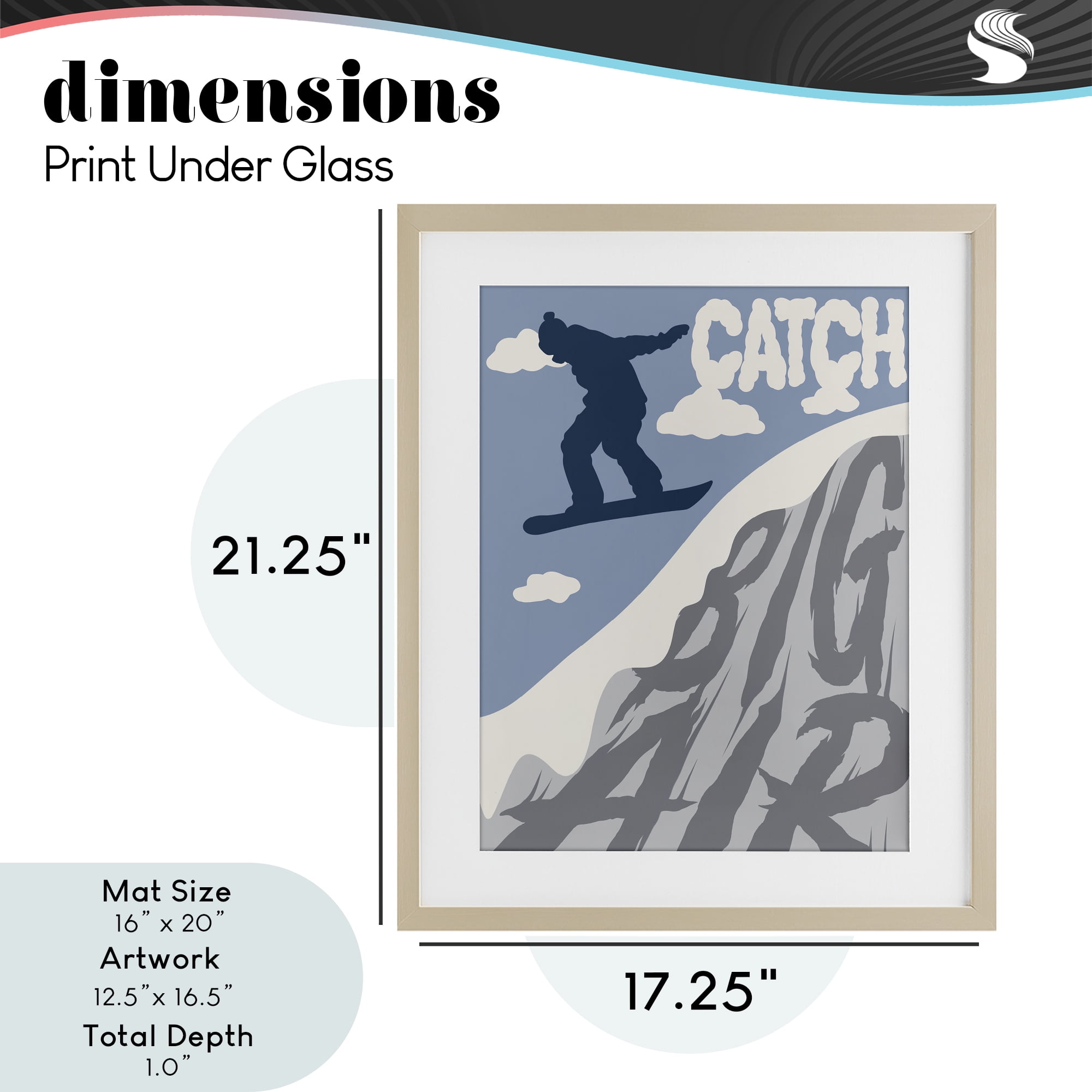Catch Big Air Snowboard Birch Framed Print Under Glass, design by Marcus Prime