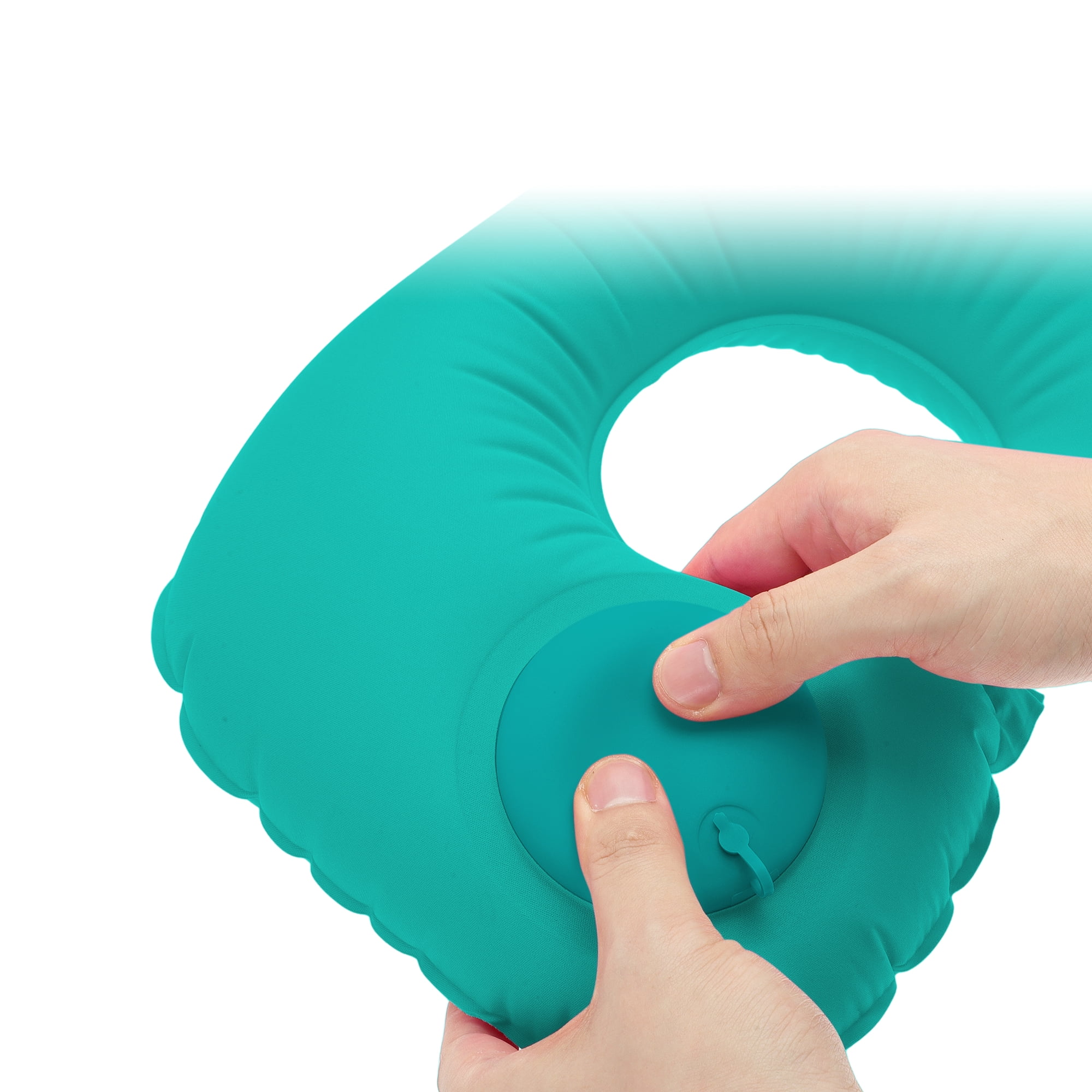 Unique Bargains Travel Pillow Press to Inflate Neck Pillow Peacock Green 15.75"x11.02"