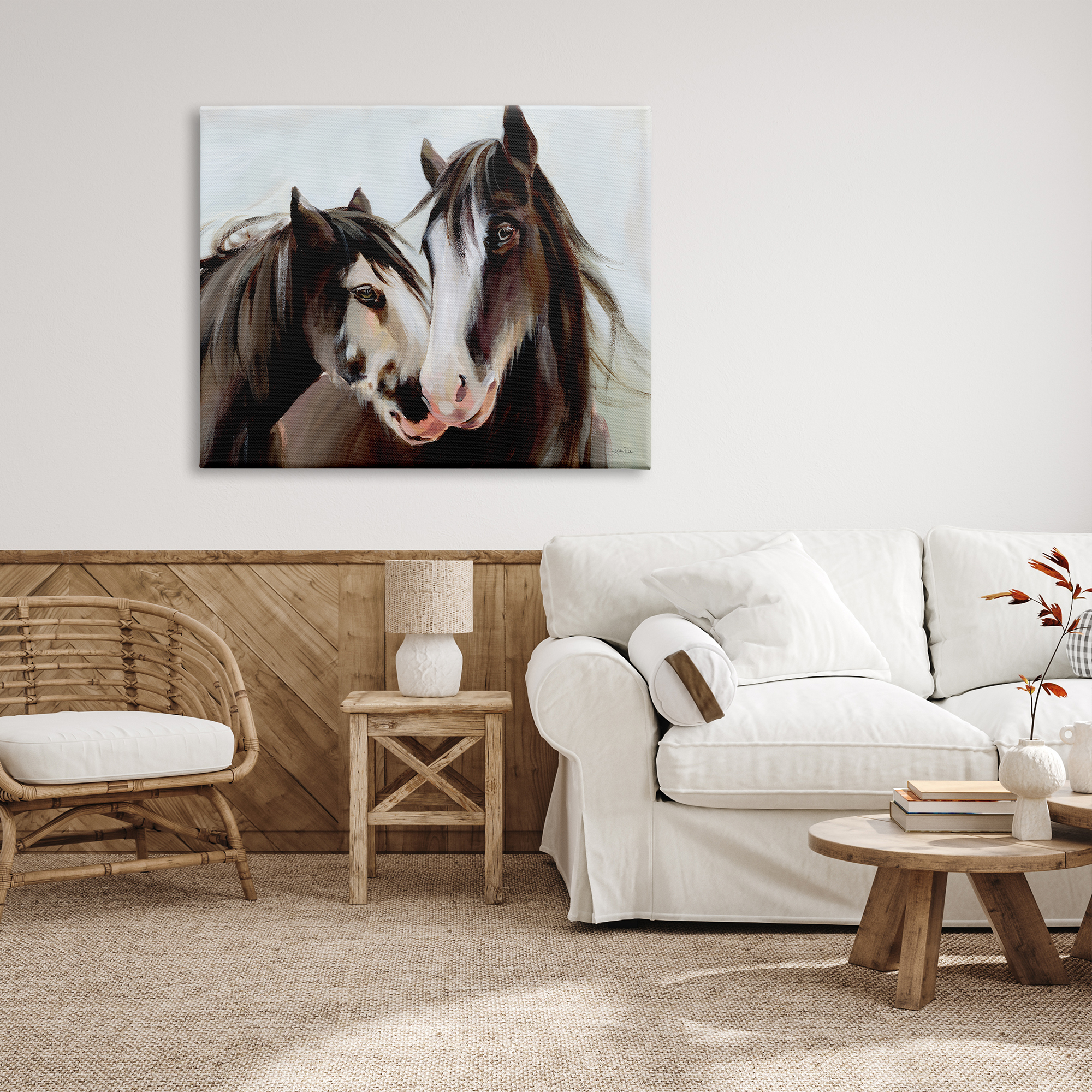 Stupell Industries Brown Horse Pair Portrait Animals & Insects Painting Gallery Wrapped Canvas Print Wall Art, 48 x 36