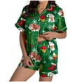 thumbnail image 1 of GPOECD Ladies Christmas Tree Printed Silk Satin Short Sleeve Button Front Sleepwear Pajama Set Green，L, 1 of 8