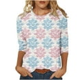 thumbnail image 2 of Pisexur Hauts pour Femmes Manches 3/4 Hauts pour Femmes Blouse Décontractée de Noël à Imprimé Col Rond Manches Trois Quarts T-shirt à Manches 3/4 Haut Ample Multicolore,4TG, 2 of 5